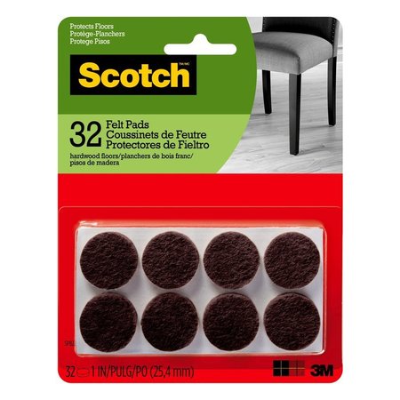 SCOTCH Felt Pads 1"Rnd Brn 32Pk SP822-NA